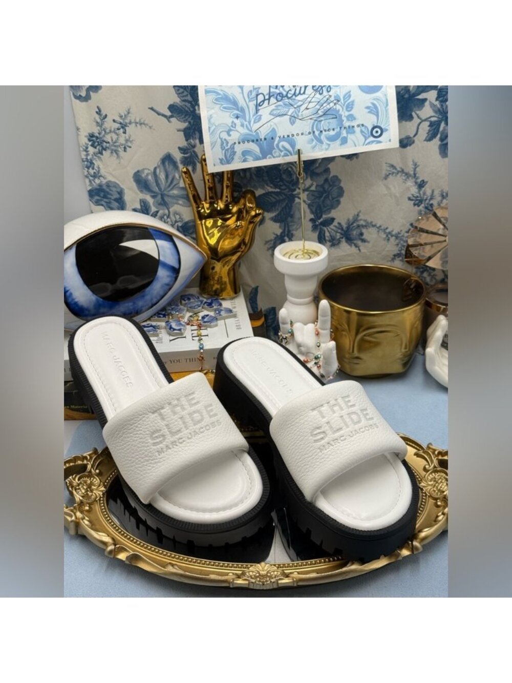 🆕 MARC JACOBS 🧿 NWOB The Lug Sole Slide Sandal, White Leather - Sz 38 US 8 - Picture 4 of 12